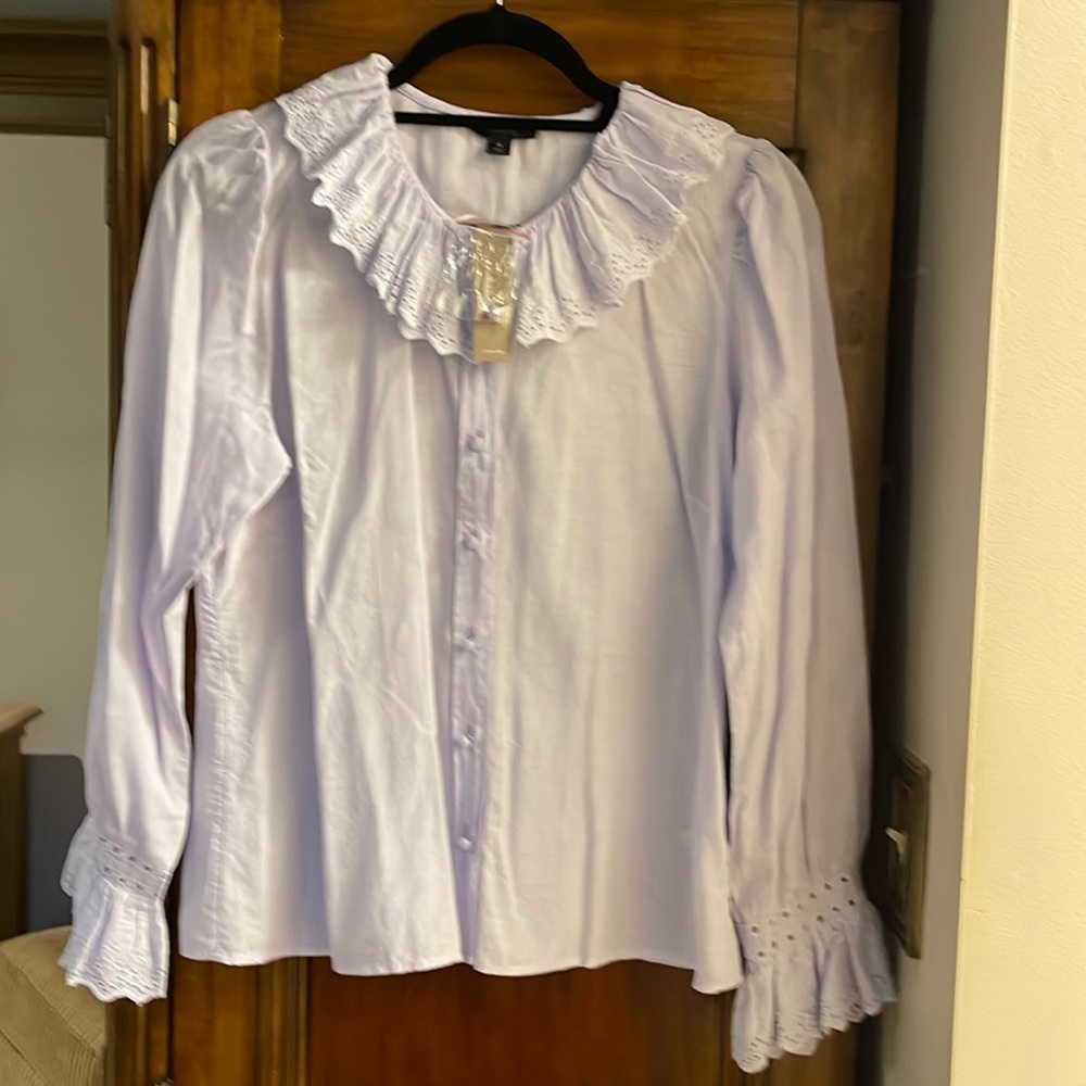 J Crew Lavender Eyelet Collar Cuff Blouse NWT , size 8
